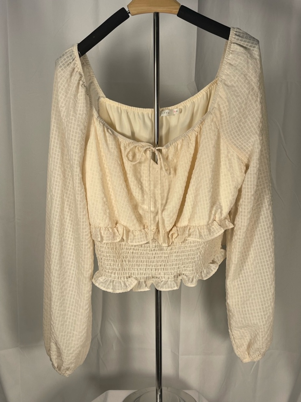Lush Cream Smocked Peasant Crop w/flowy sleeve. Summer boho cottage soft girly